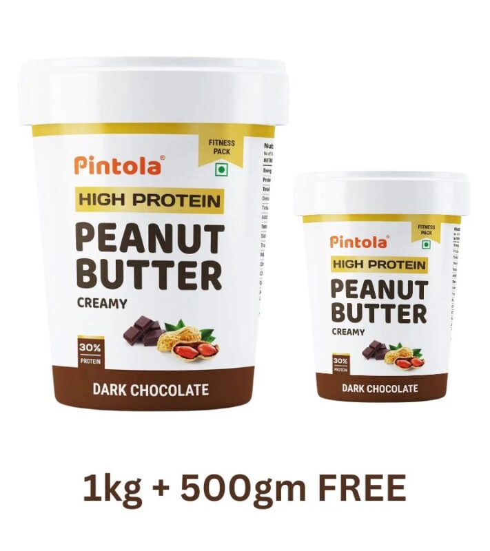 Pintola HIGH Protein Peanut Butter Dark Chocolate | 30% Protein | High Fibre | NO Salt | Non GMO, Naturally Gluten Free, Zero Cholesterol | Creamy